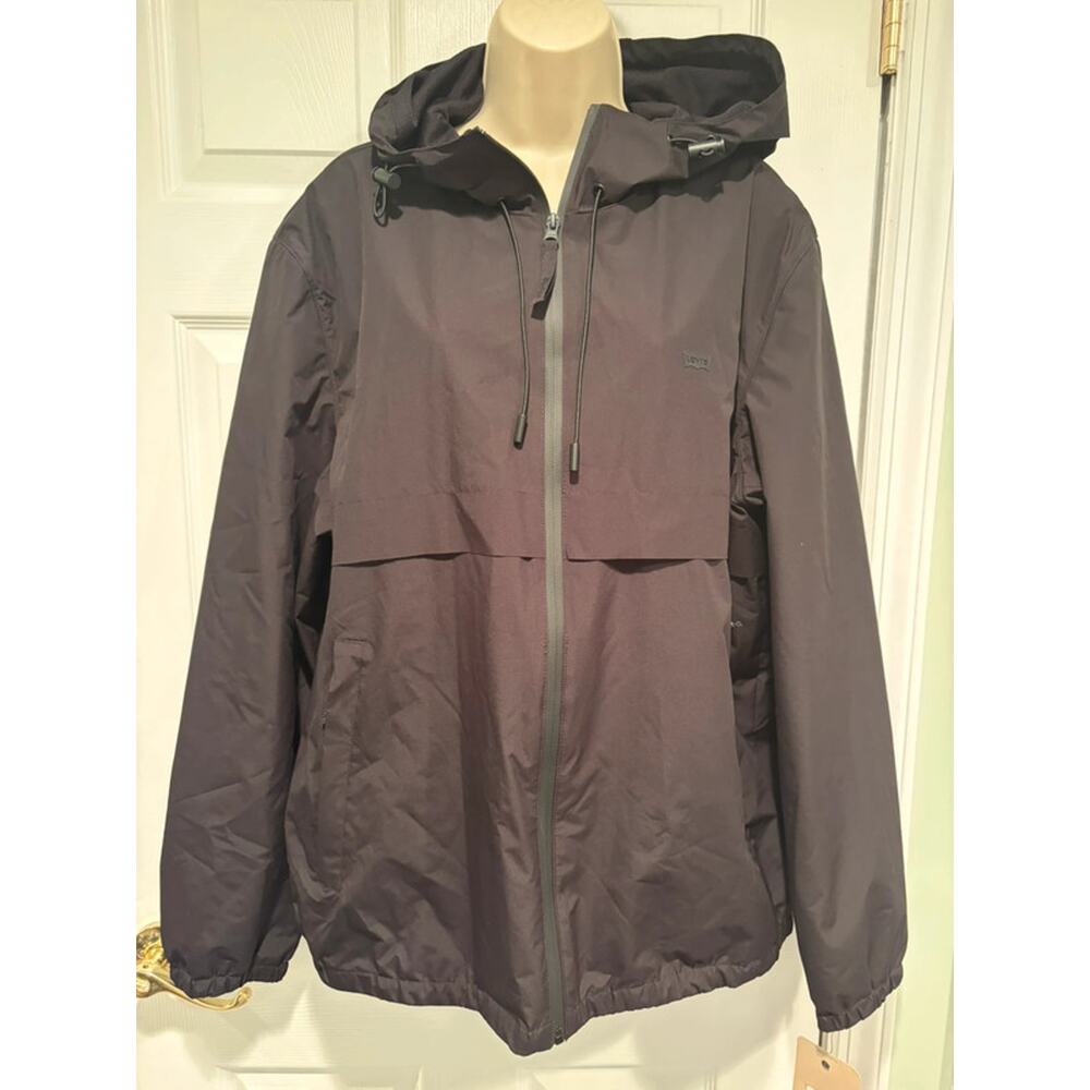 Levi's LM56BN015 Black Hooded Windbreaker Jacket Men XL Y2K Street Rain $160 NWT